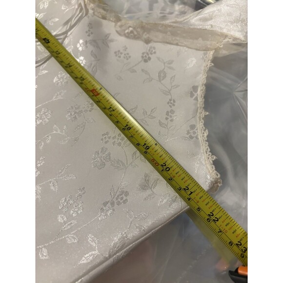 Vtg 80s Nightgown Dress White Satin Floral Lace Bridal Prairie Cottagecore SZ L - Picture 6 of 16